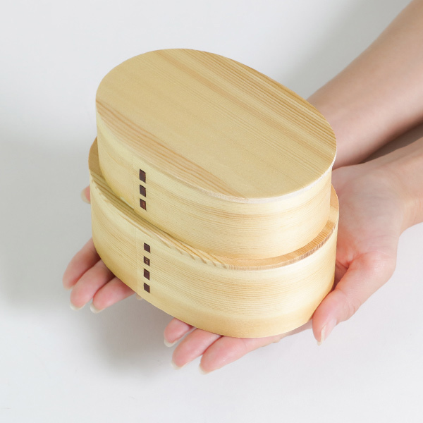 弁当箱 曲げわっぱ 2段 800ml 小判型 入れ子 （ 木製 ランチボックス