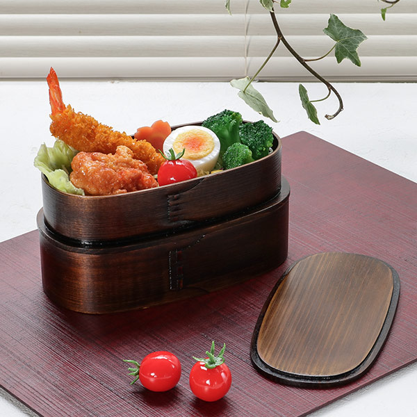 弁当箱 曲げわっぱ 2段 1000ml 小判型 入れ子 （ 木製 ランチボックス
