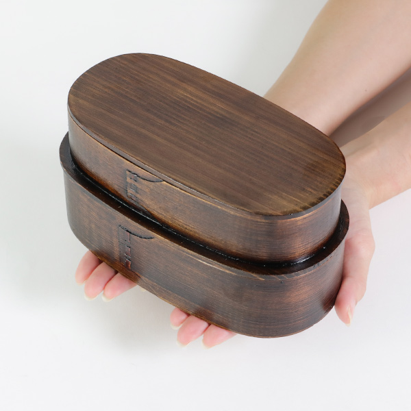 弁当箱 曲げわっぱ 2段 1000ml 小判型 入れ子 （ 木製 ランチボックス