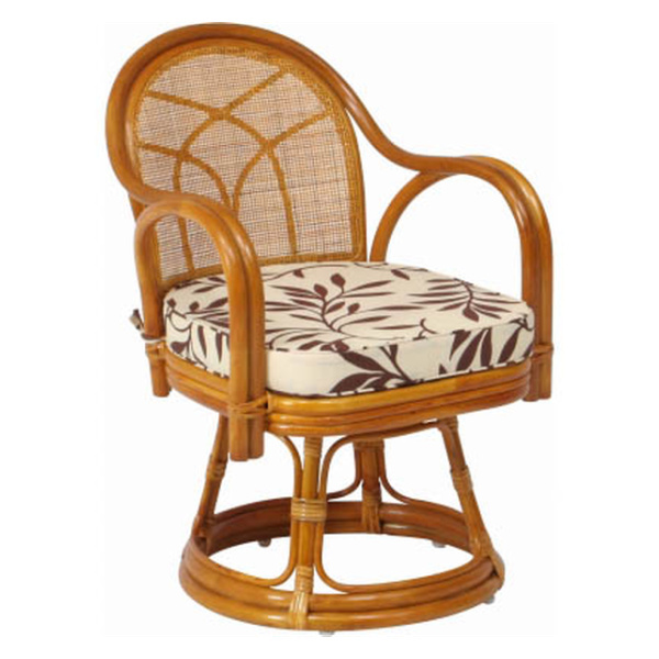 不二貿易 籐 回転チェア ハイタイプ クッション付 ラタン