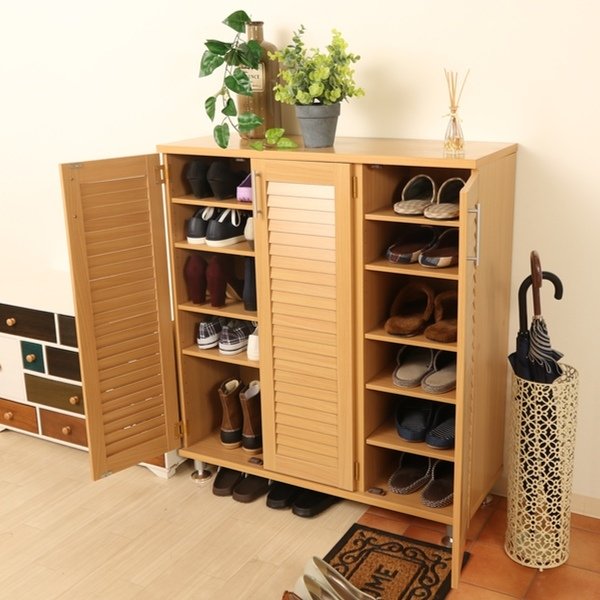 不二貿易（Fuji Boeki） 下駄箱 ルーバー ワイド 幅90.5cm 奥行35.5cm
