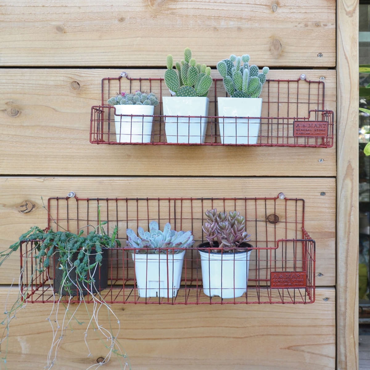 ガーデニング収納 プランター フラワースタンド レッドワイヤーラック