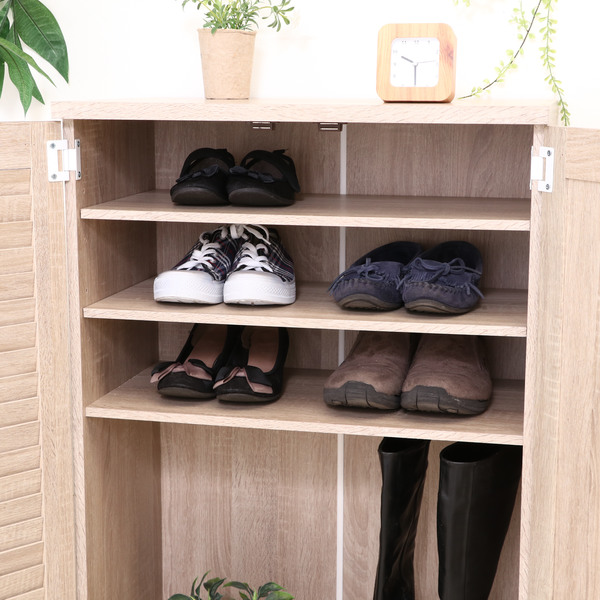 不二貿易（Fuji Boeki） 下駄箱 木製 ルーバー ミラー付き 幅60cm 組立