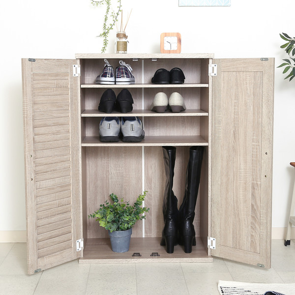 不二貿易（Fuji Boeki） 下駄箱 木製 ルーバー ミラー付き 幅60cm 組立