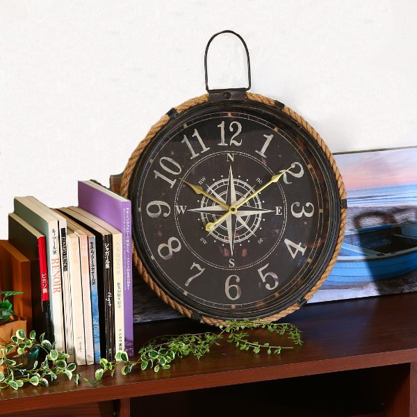 不二貿易（Fuji Boeki） 掛け時計 コンパス 直径 47cm 壁掛け 時計