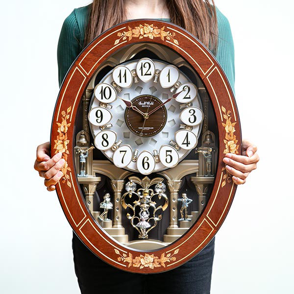 スモールワールド 高音質アミュージング壁掛け電波時計 RHYTHM 振り子時計 スモールワールドプラウド 18曲収録 電波時計