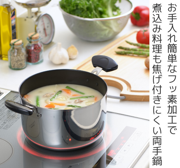 両手鍋 20cm IH対応 こげつきにくいステンレスカレー鍋 日本製
