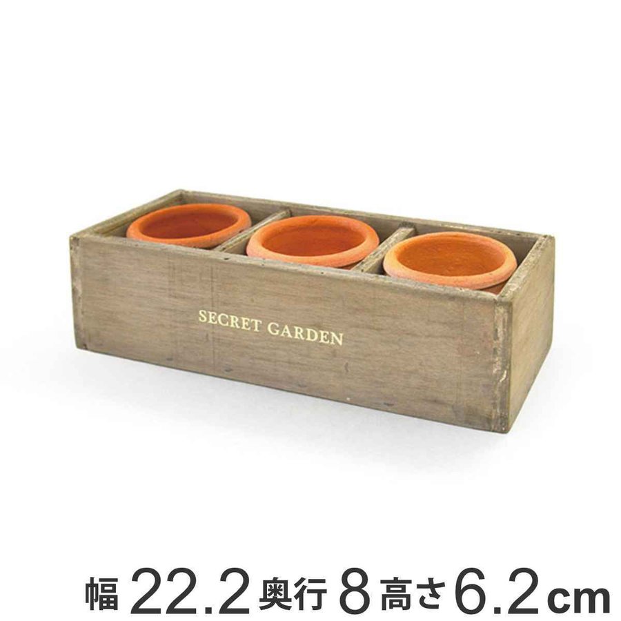 プランター 木箱ボックス テラコッタポット3個付き L （ テラコッタ 鉢 植木鉢 プラントポット 素焼き 鉢植え テラコッタポット ボックス付き ）