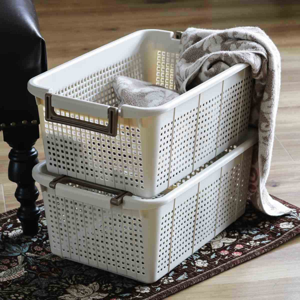 バスケット L 幅37.6×奥行54×高さ21cm スタッキング 4個セット （ 収納