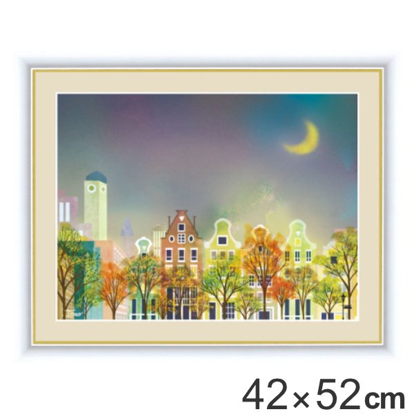 絵画 『月夜の街並み』 42×52cm 横田友広 額入り 巧芸画 インテリア