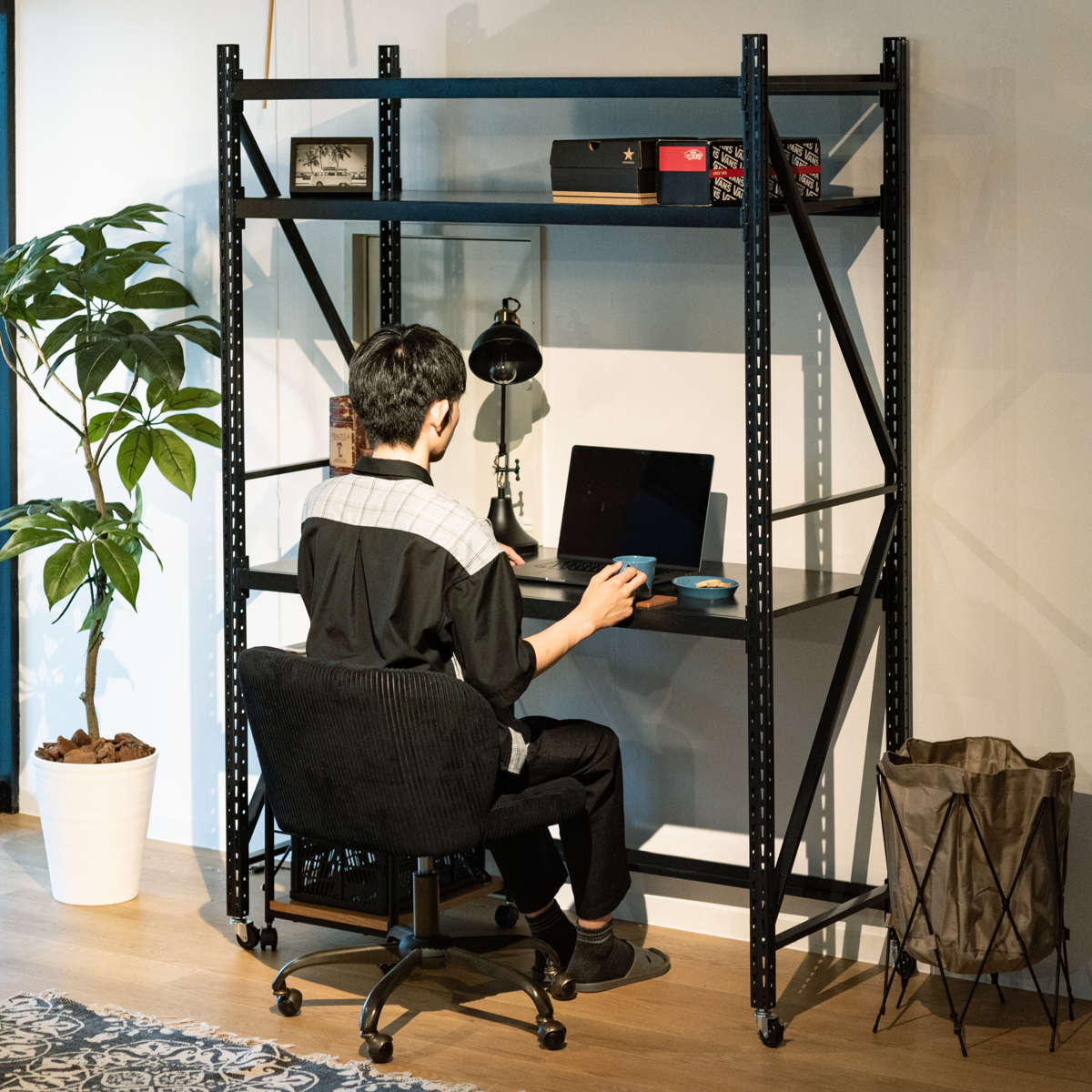 東谷 スチールラック 4段 深型 キャスター付 ボルトレス RALD 幅129cm