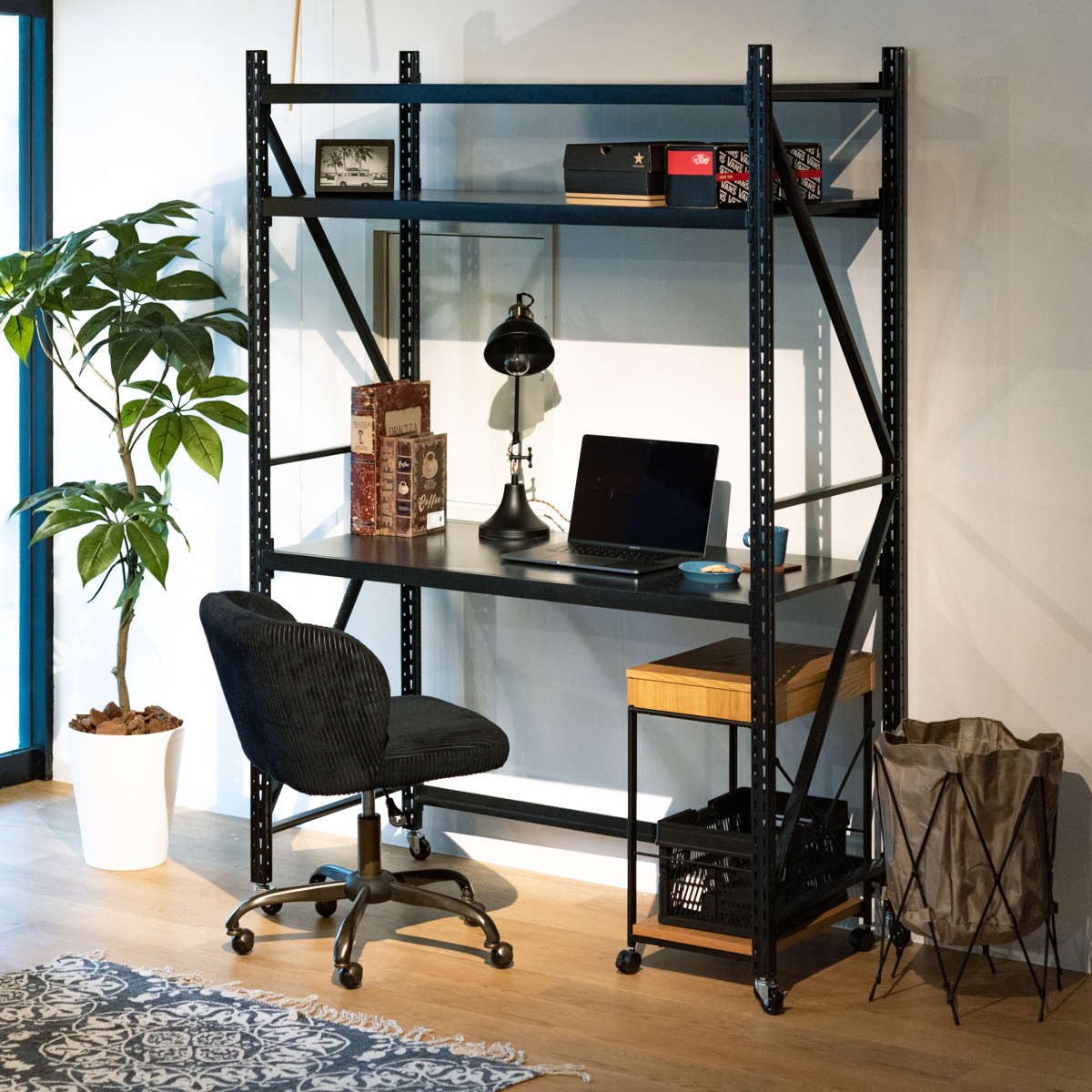 東谷 スチールラック 4段 深型 キャスター付 ボルトレス RALD 幅129cm