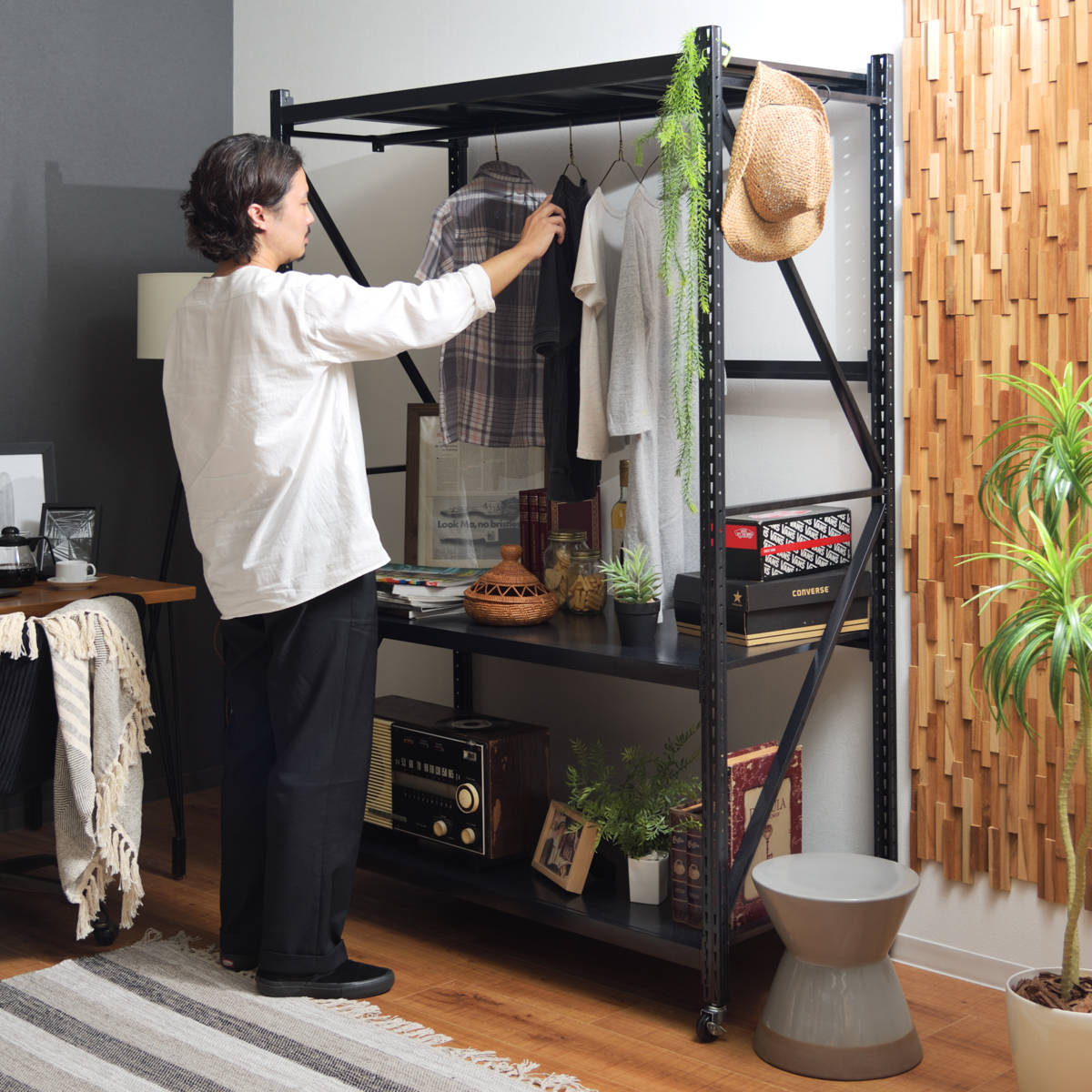 東谷 スチールラック 4段 深型 キャスター付 ボルトレス RALD 幅129cm