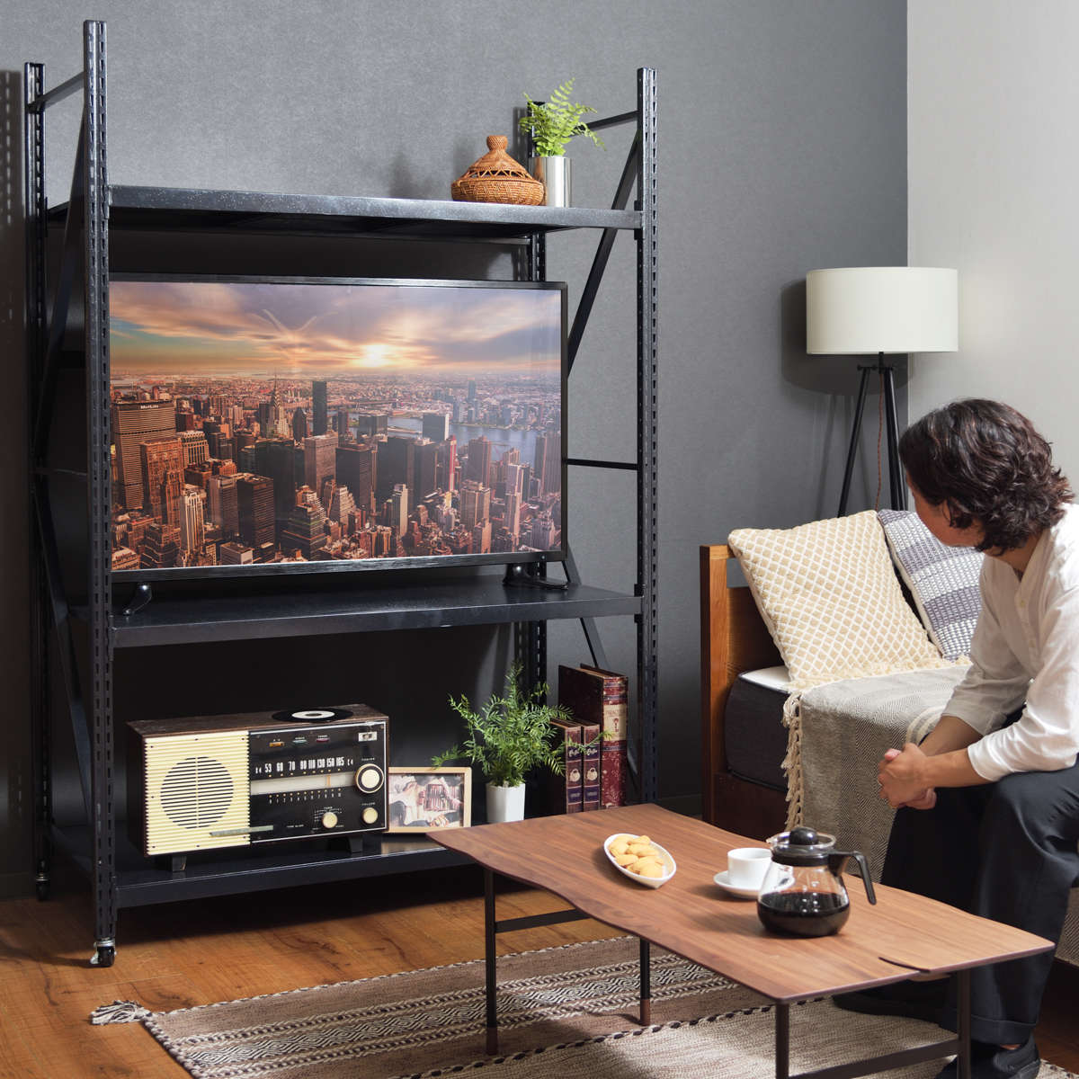 東谷 スチールラック 4段 深型 キャスター付 ボルトレス RALD 幅129cm