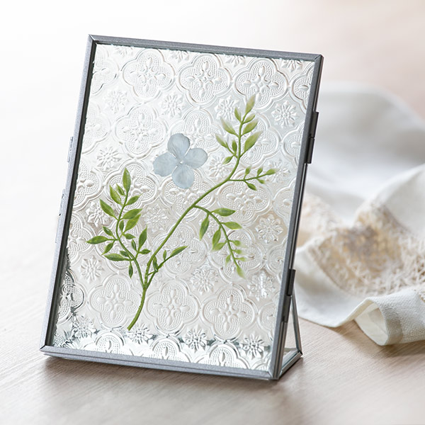 フォトフレーム フラワー ガラス ヒンジドフレーム アンティーク