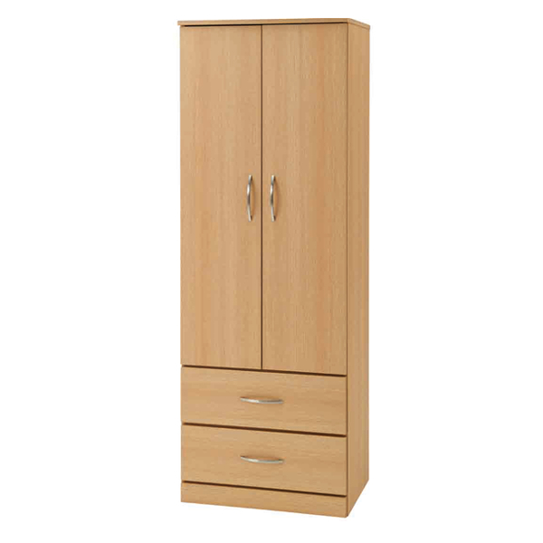 木製クローゼット 2ドア 引き出し付き 木目調クローゼット 2ドア 引き出し付き