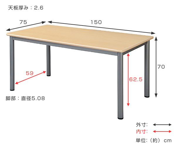 （法人限定） ミーティングテーブル 幅150cm 奥行75cm オフィス
