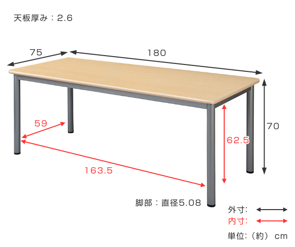 （法人限定） ミーティングテーブル 幅180cm 奥行75cm オフィス
