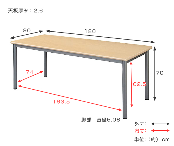 法人限定） ミーティングテーブル 幅180cm 奥行90cm オフィス