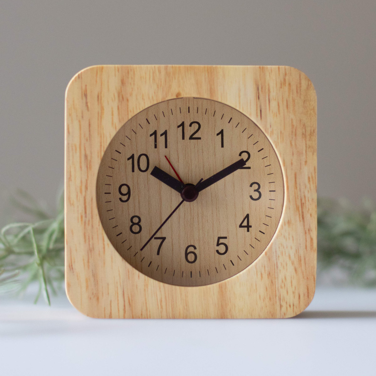 置き時計 ウッド スクエア 木製 ライト付き 目覚まし時計 （ 置時計