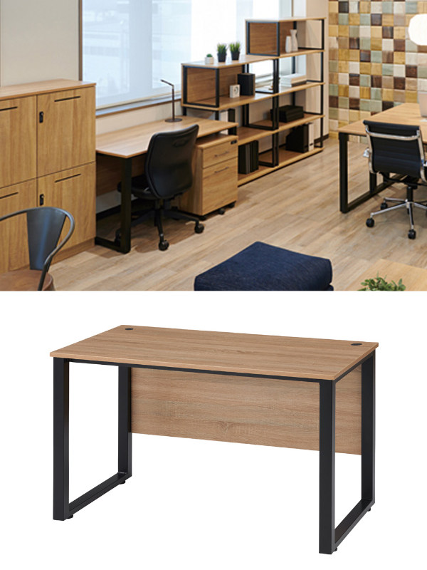 デスク 幅120cm 木目調 スチール ロの字 幕板 おしゃれ オフィス 机