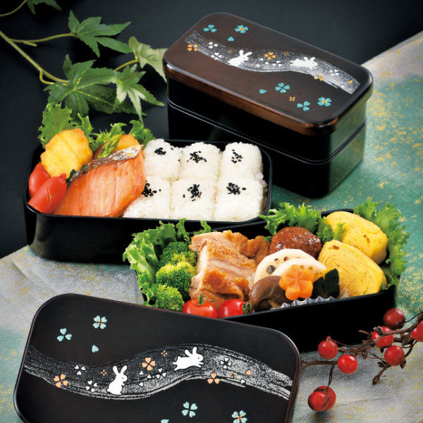 お弁当箱 2段 1000ml 長角 木目 野遊びうさぎ HAKOYA （ 弁当箱 ランチ