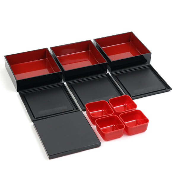 HAKOYA 弁当箱 重箱 3段 3900ml 4人 5人用 18cm 角 三段重 黒内朱