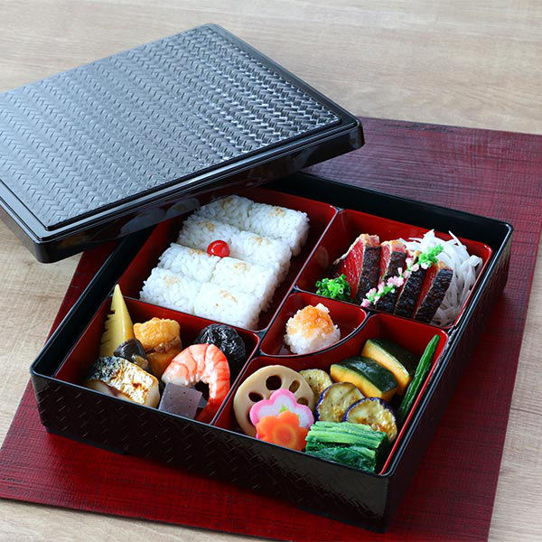 ①松花堂弁当箱 赤い仕切り付き 30㎝×30㎝×約6㎝ 2組セット HAKOYA 弁当箱 松華堂 1段 2000ml 2人 3人用 （ 松花堂 一段 会席弁当
