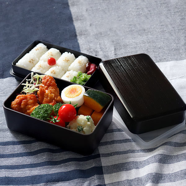 たち吉　「福」二段弁当(黒)　弁当箱　重箱　昭和レトロ① 贈答用　ギフト　レア HAKOYA お弁当箱 2段 750ml 大和 千筋弁当 曙 （ 弁当箱 ランチ