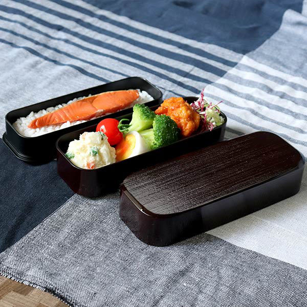HAKOYA お弁当箱 2段 510ml 千筋 スリム 溜 （ 弁当箱 ランチボックス