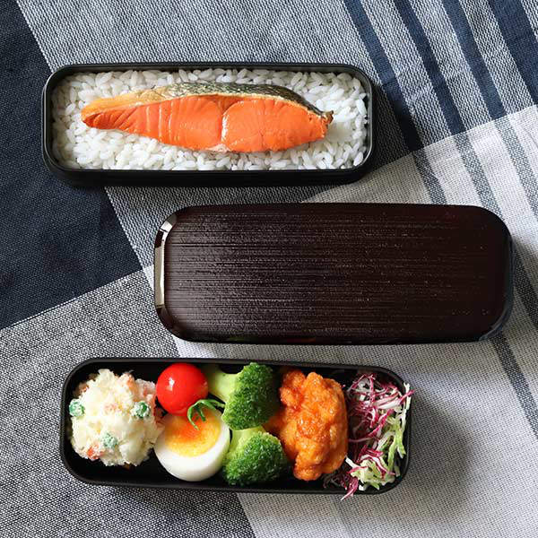 HAKOYA お弁当箱 2段 510ml 千筋 スリム 溜 （ 弁当箱 ランチボックス