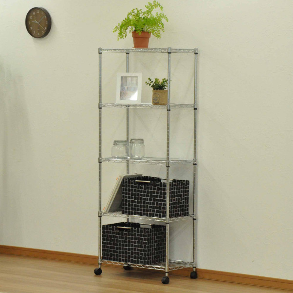新品　スチールラック　5段　幅60cm 収納棚　シェルフ スチールラック 5段 キャスター付 幅60cm 高さ156cm （ ラック 収納棚