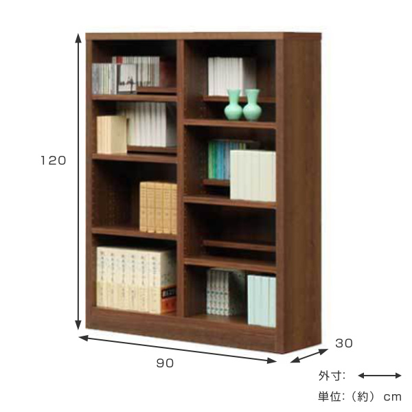 収納棚 120cm幅 可動棚 中古 本棚 木製 コミックシェルフ 前後分割可動棚 日本製 幅90cm 高さ120cm