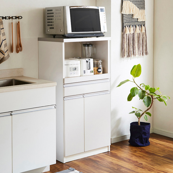 レンジ台 木製 家電ラック 米びつ付 両開き戸タイプ 日本製 幅60cm