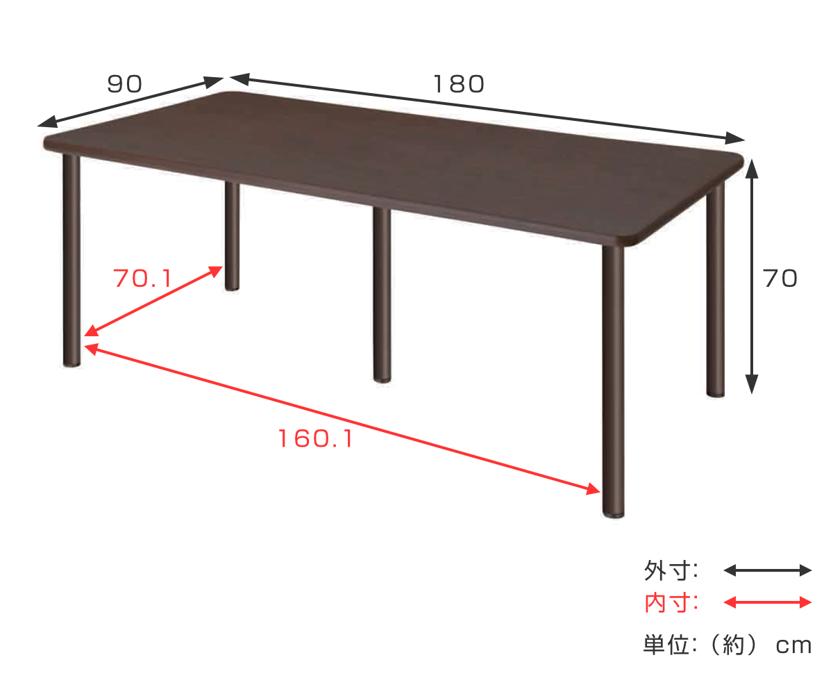 スタンダードテーブル 幅180cm 長方形 介護 UFT-5S1890 （ テーブル 机