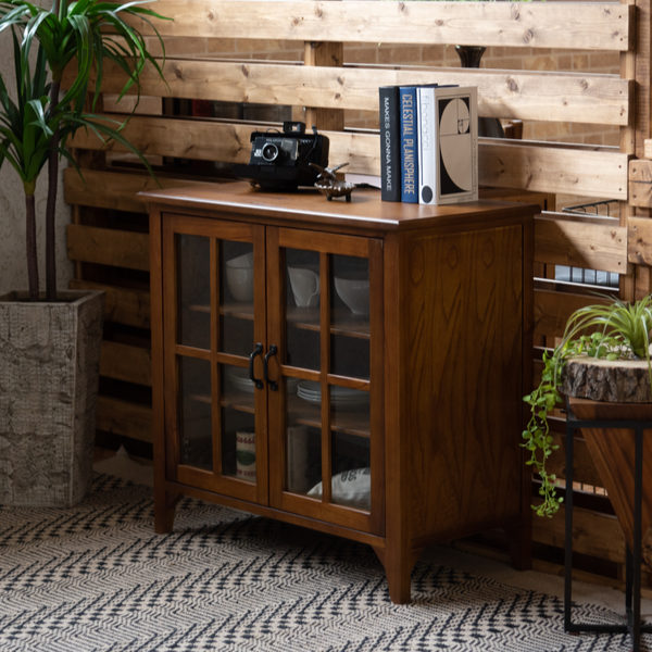 キャビネット 両開き ガラス扉 天然木 エスニック調 Timber 幅80cm