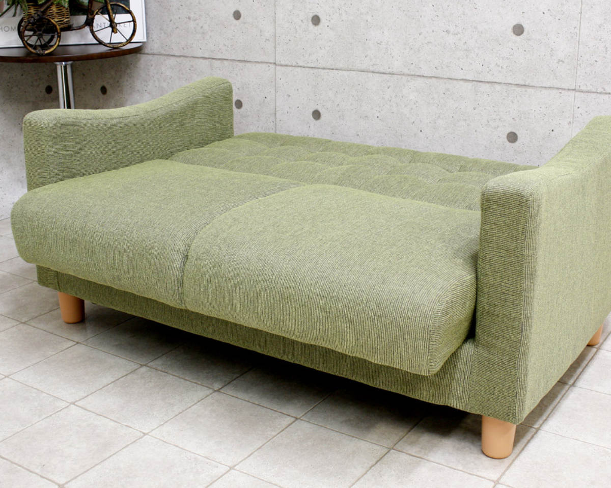 ソファベッド 二人掛け 幅120cm 収納付き ファブリック 肘掛け 脚付き