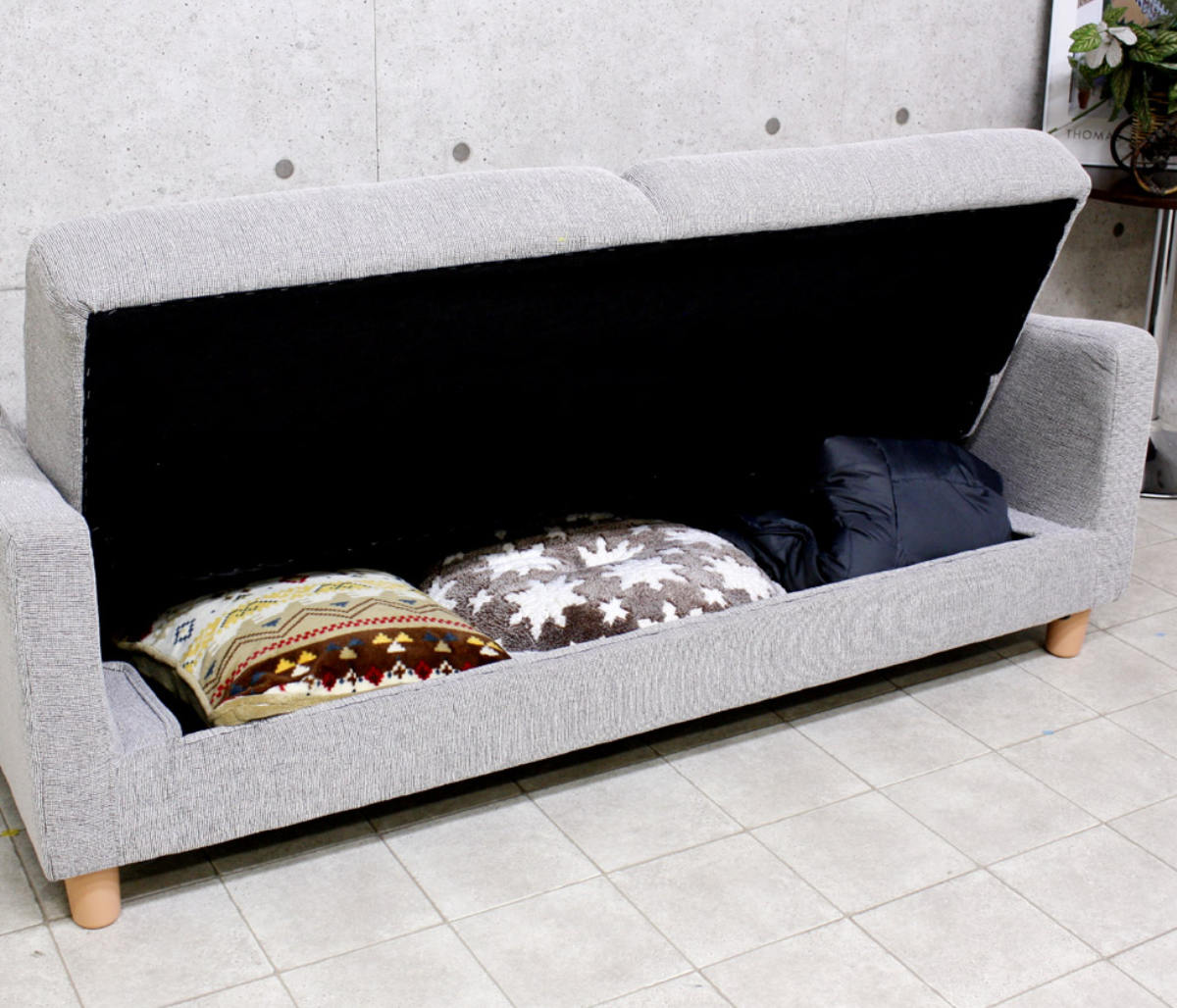 ソファベッド 三人掛け 幅160cm 収納付き ファブリック 肘掛け 脚付き