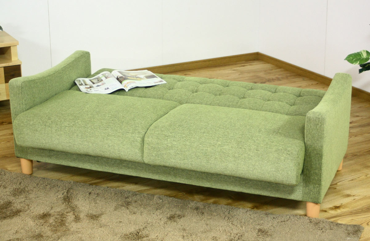 ソファベッド 三人掛け 幅160cm 収納付き ファブリック 肘掛け 脚付き
