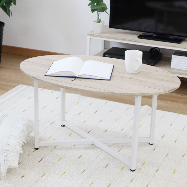 超美品　ティアイアイ　レトロ　 楕円 天然木 コーヒーテーブル センターテーブル エイ・アイ・エス センターテーブル 幅80cm 楕円 木目調 （ 幅