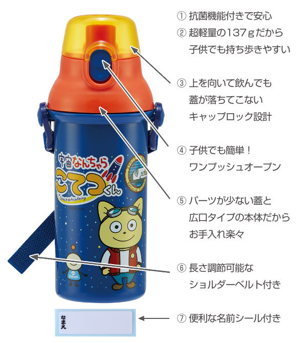 スケーター 水筒 キッズ プラスチック 480ml 抗菌 直飲み 宇宙なんちゃ