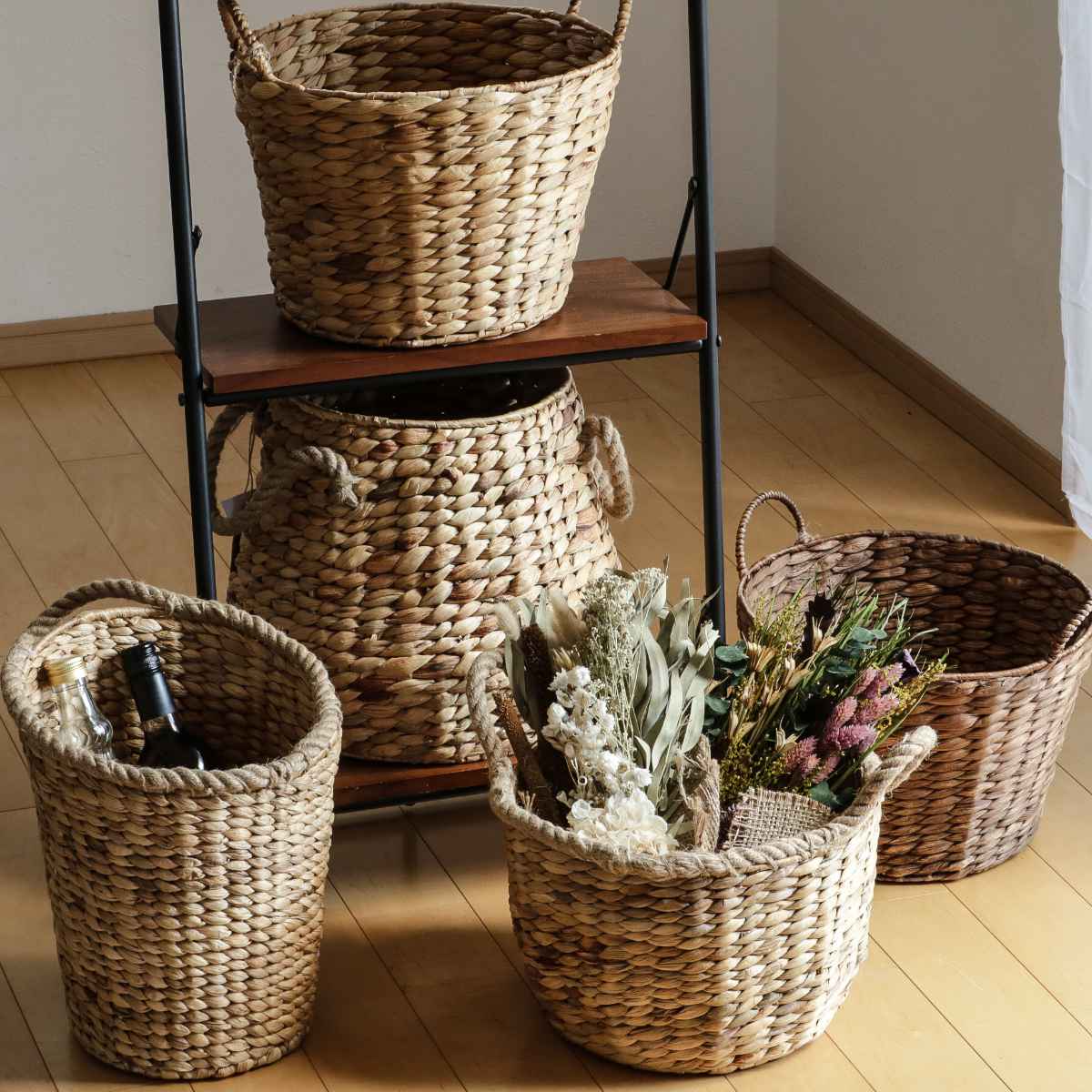 ちどり産業 バスケット ロープハンドル ウォーターヒヤシンス つぼ型