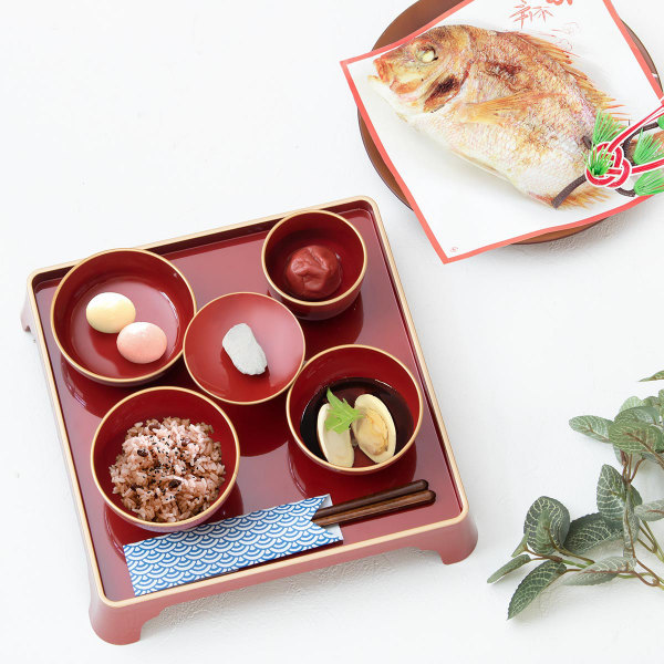 お食い初め膳 食器セット 漆器 プラスチック 日本製 （ お祝い膳 食器 