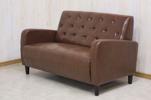 ソファ 二人掛け 幅130cm レザー調 レトロ コンパクト キルティング