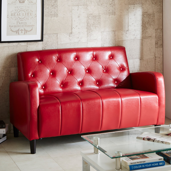 ソファ 二人掛け 幅130cm レザー調 レトロ コンパクト キルティング