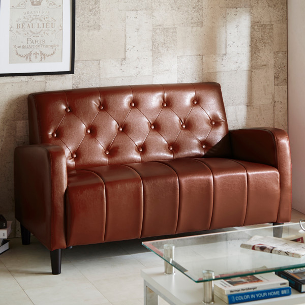 ソファ 二人掛け 幅130cm レザー調 レトロ コンパクト キルティング