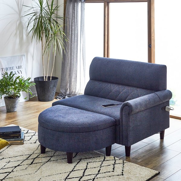 カウチソファ 二人掛け オットマン スツール 収納 コンパクト