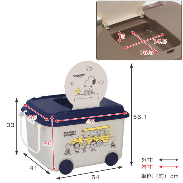 おもちゃ箱 スヌーピー キャスター付き （ 収納ボックス ふた おもちゃ