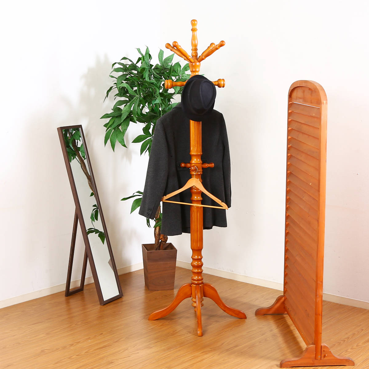 【送料込】展示品 イタリア製 コートハンガー ポールハンガー 洋服掛け ※N2f 不二貿易（Fuji Boeki） ポールハンガー 木製 イタリアンコート