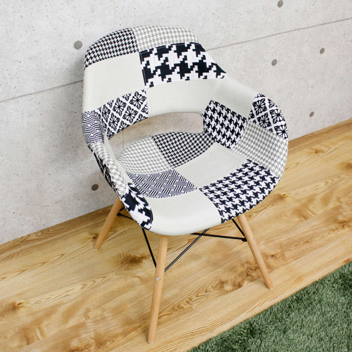 チェア 座面高45cm パッチワーク 肘掛け イームズ風 （ ダイニング